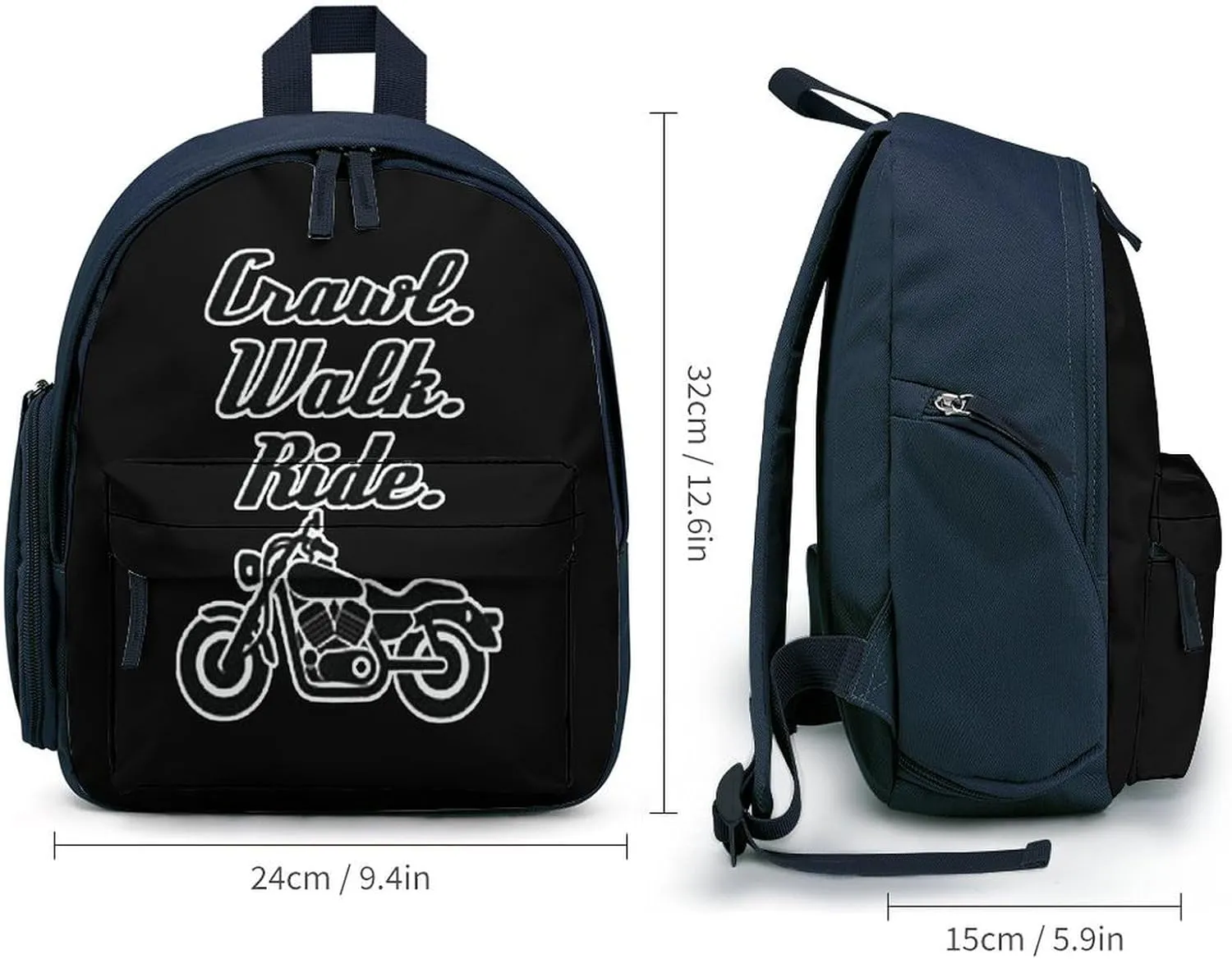 Crawl Walk Ride Motocycle Simple Backpack Lightweight Cute Printing Shoulder Bag Family Travel Blue-style