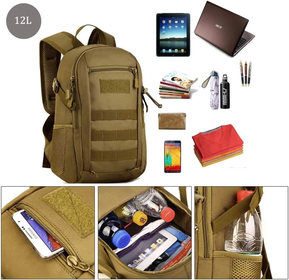 CREATOR Mini 12L Daypack Military MOLLE Tactical Backpack Rucksack Student School Traveling Camping Bag
