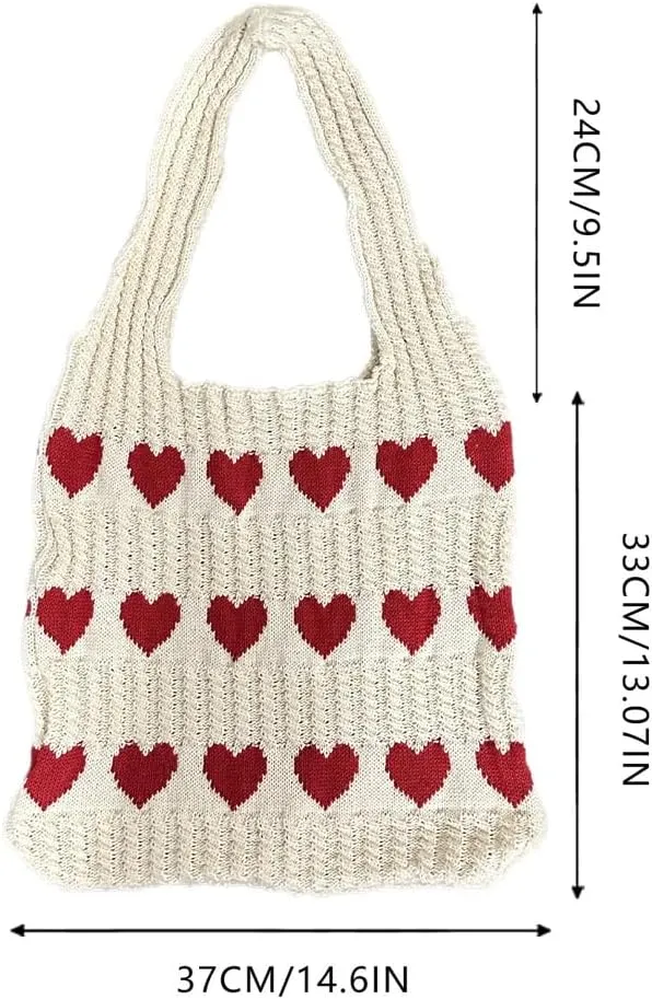 Croche Tote Shoulder Bag for Women Large Haert Shape Beach Bag Handbags Y2k Knitted Hobo Bag Handmade Shoulder Bags