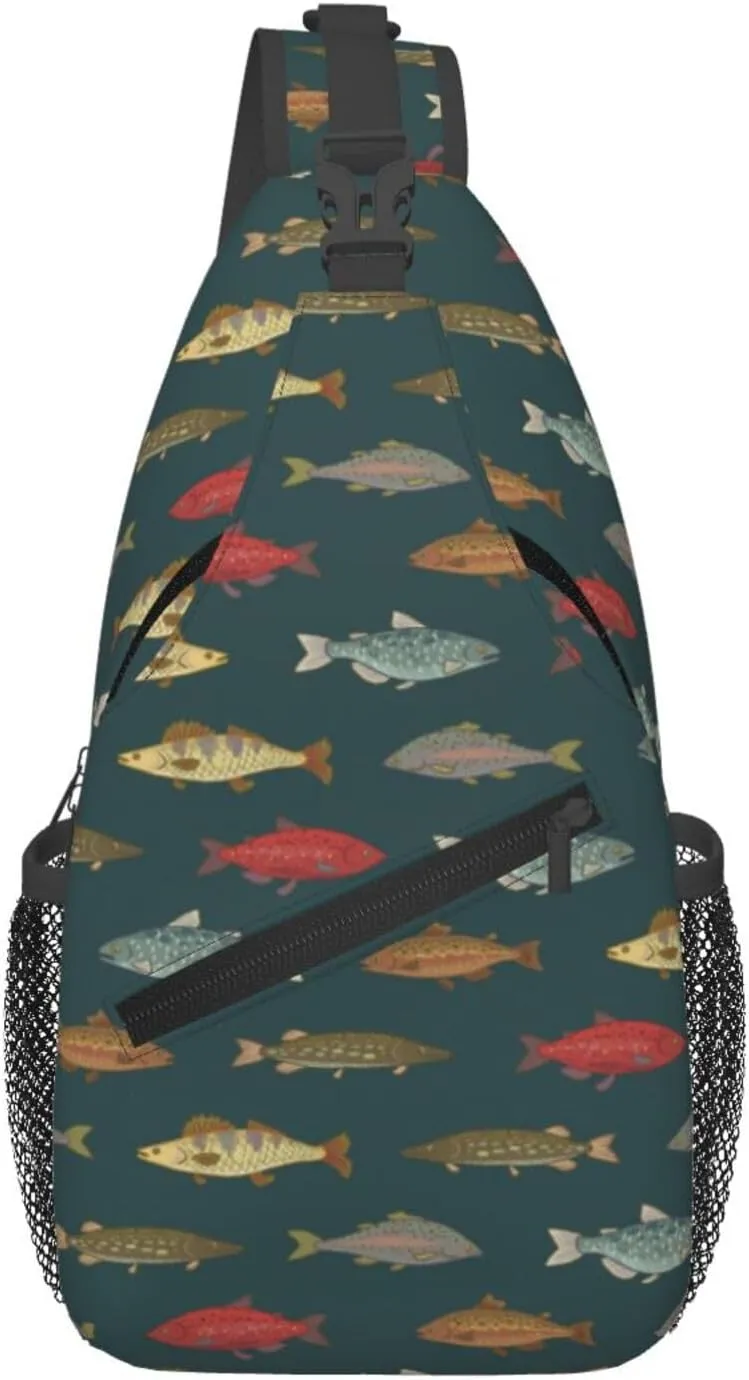 Cross Body Sling Bag For Women Men River Freshwater Fish Crossbody Bag Anti Theft Chest Bag Shoulder Backpack Travel Hiking Daypack Large Sling Cross Body Bag