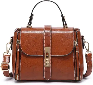 Crossbody Bag for Women Fashion Designer Shoulder Purse Leather Top-handle Satchel Brown Classic Handbags for Ladies