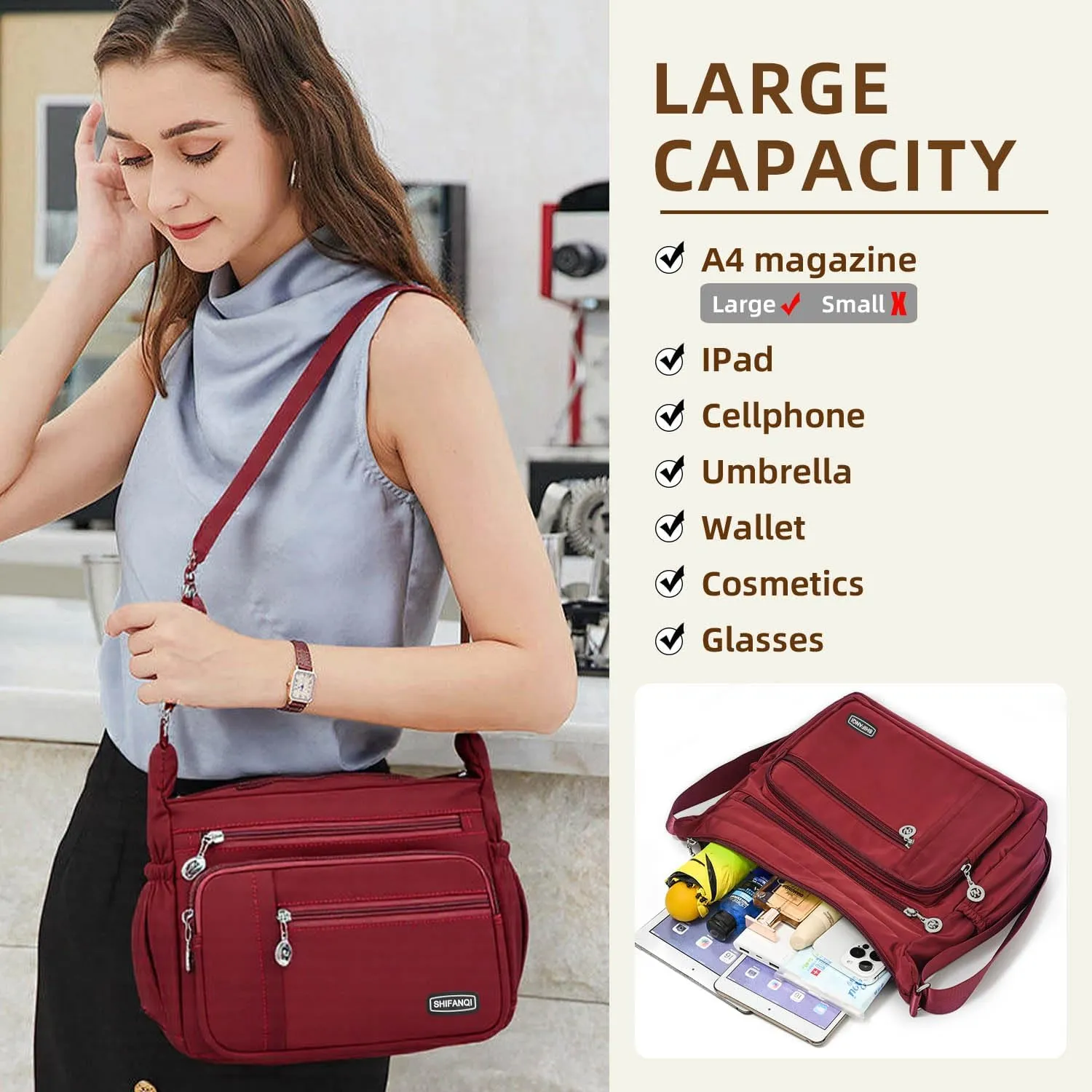 Crossbody Bag for Women,Multi Pockets Cross Body Purses for Women, Ladies Shoulder Bag, Travel Purses and Handbags