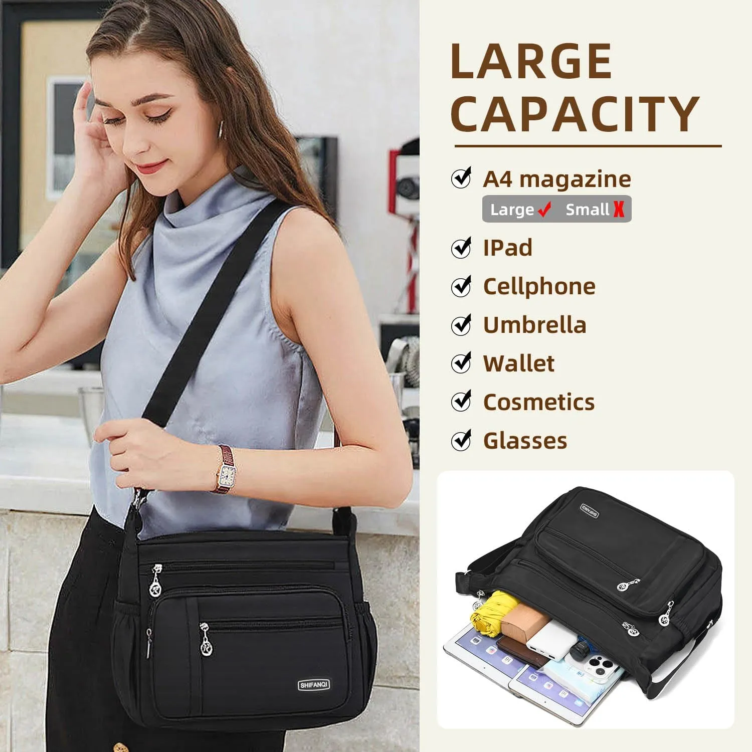 Crossbody Bag for Women,Multi Pockets Cross Body Purses for Women, Ladies Shoulder Bag, Travel Purses and Handbags