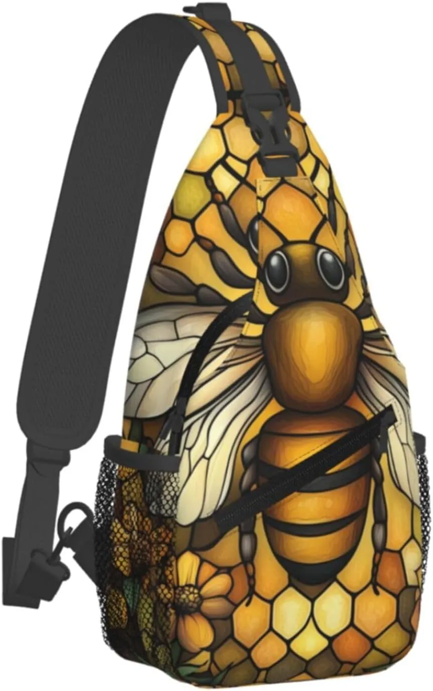 Crossbody Bags For Women Men Bee Hive Sling Backpack Chest Shoulder Bag Gym Cycling Travel Hiking Daypack