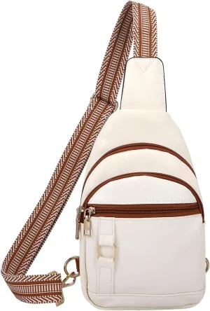 Crossbody Bags for Women Sling Bag Crossbody Fanny Pack Chest Bag Vegan Faux Leather Sling Backpack Daypack Travel Purse Anti Theft,Ideal Christmas Gift for Women - Beige with Brown