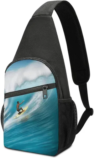 Crossbody Bags Sling Bag for Women Men,Surfing Printed Sling Backpack,Waterproof Bag with Convertible Shoulder Strap,Shoulder Chest Bag for Hiking Traveling