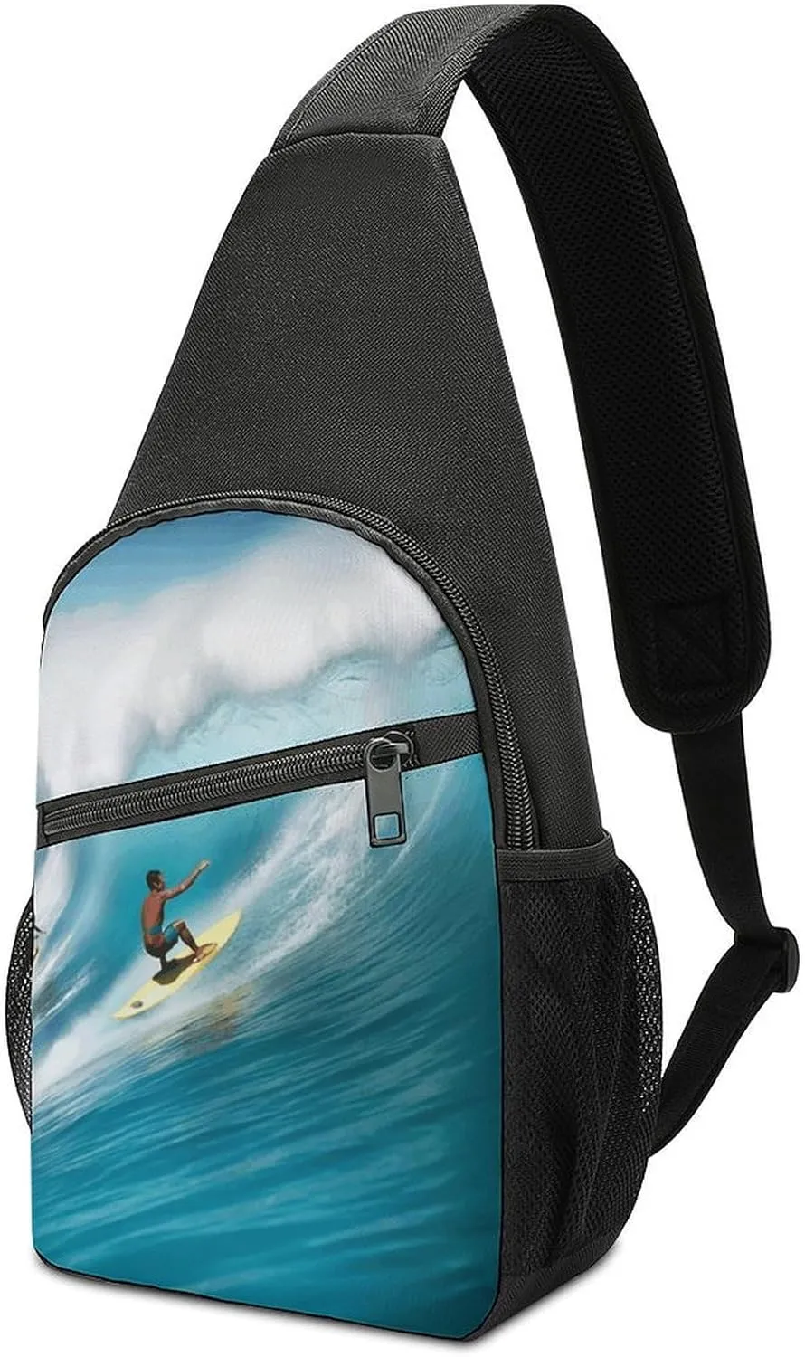 Crossbody Bags Sling Bag for Women Men,Surfing Printed Sling Backpack,Waterproof Bag with Convertible Shoulder Strap,Shoulder Chest Bag for Hiking Traveling