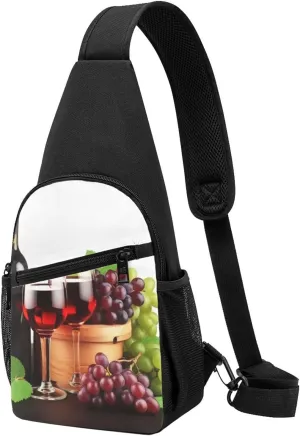 Crossbody Sling Backpack Sling Bag for Men Women Cross Chest Bag Shoulder Bag Grape Wine in Bottle Cups Travel Hiking Daypack