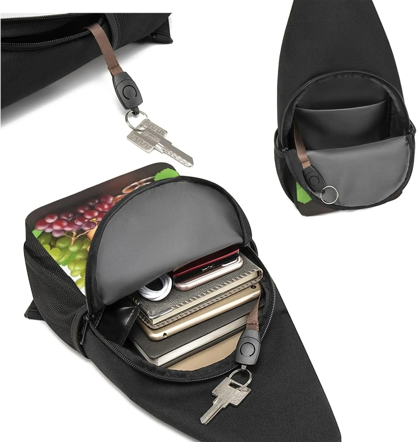 Crossbody Sling Backpack Sling Bag for Men Women Cross Chest Bag Shoulder Bag Grape Wine in Bottle Cups Travel Hiking Daypack