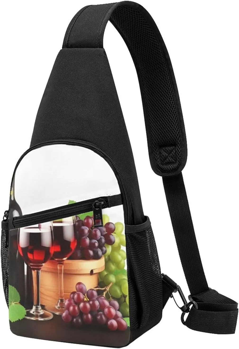 Crossbody Sling Backpack Sling Bag for Men Women Cross Chest Bag Shoulder Bag Grape Wine in Bottle Cups Travel Hiking Daypack