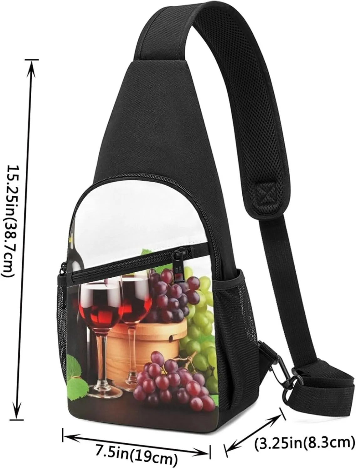 Crossbody Sling Backpack Sling Bag for Men Women Cross Chest Bag Shoulder Bag Grape Wine in Bottle Cups Travel Hiking Daypack