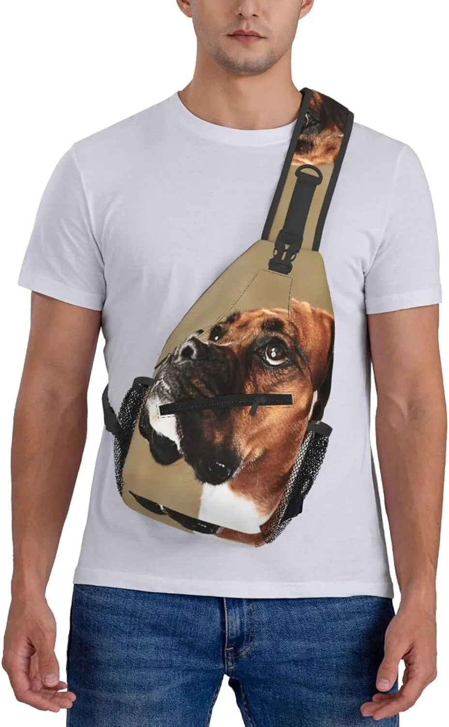 Crossbody Sling Bag for Men Women, Lovely Boxer Dog Sling Backpack Shoulder Chest Bag, Anti Theft Travel Hiking Daypacks