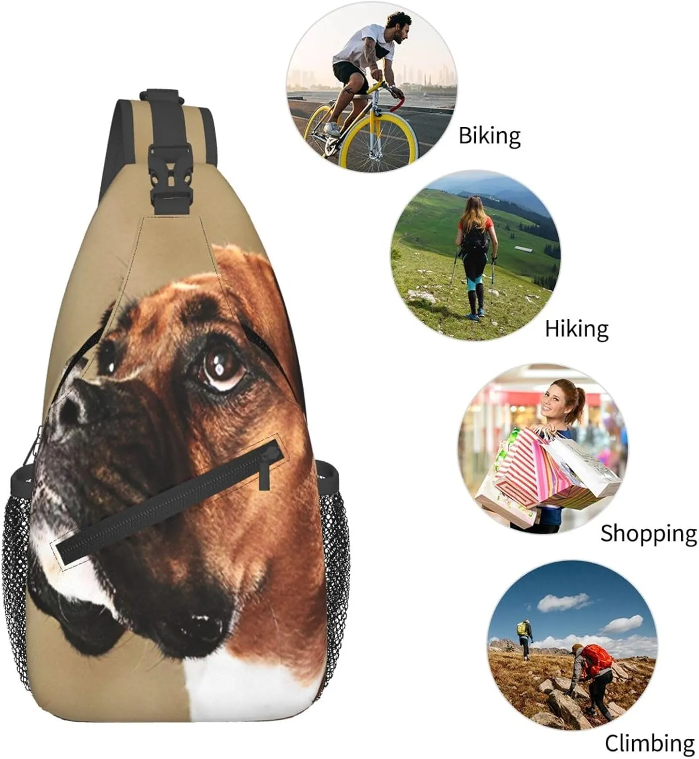 Crossbody Sling Bag for Men Women, Lovely Boxer Dog Sling Backpack Shoulder Chest Bag, Anti Theft Travel Hiking Daypacks
