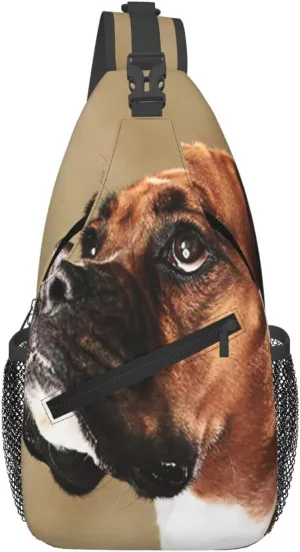 Crossbody Sling Bag for Men Women, Lovely Boxer Dog Sling Backpack Shoulder Chest Bag, Anti Theft Travel Hiking Daypacks