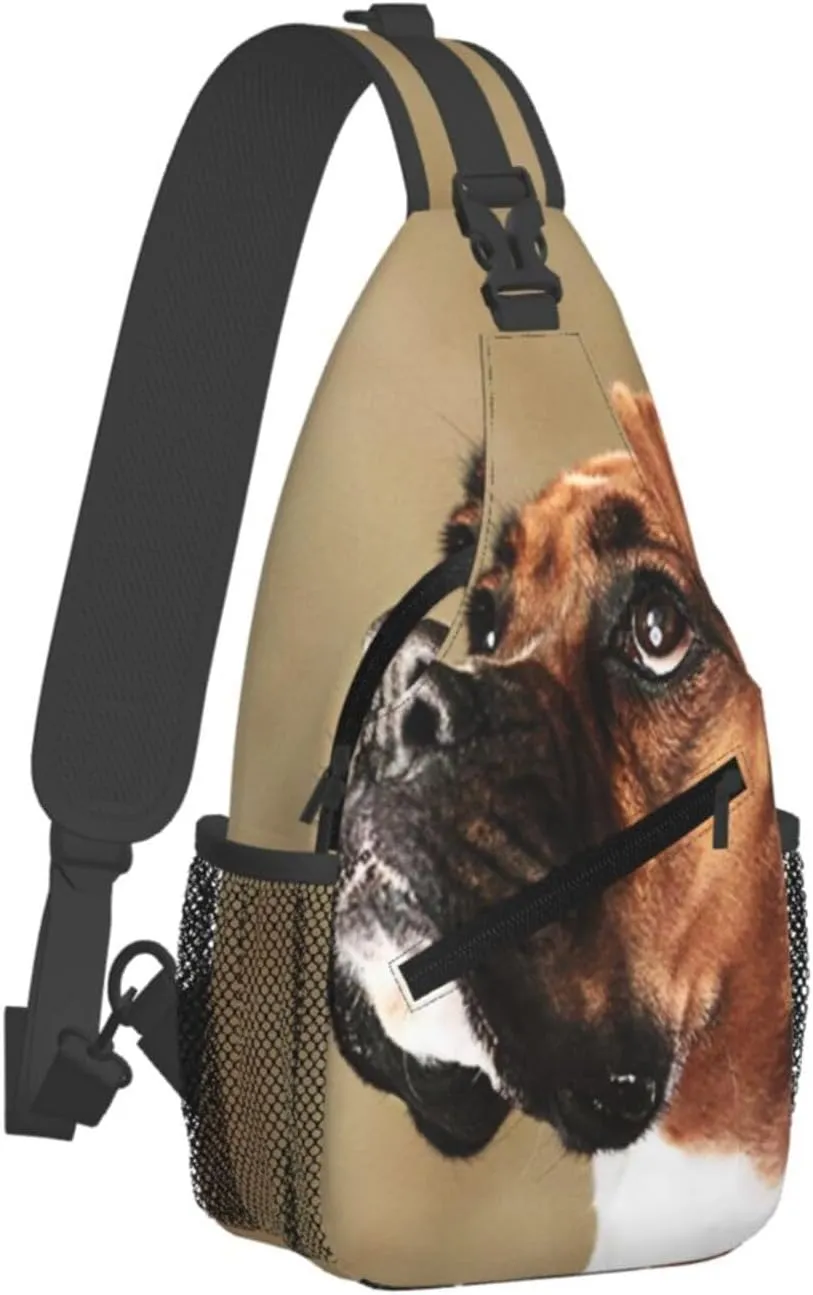 Crossbody Sling Bag for Men Women, Lovely Boxer Dog Sling Backpack Shoulder Chest Bag, Anti Theft Travel Hiking Daypacks