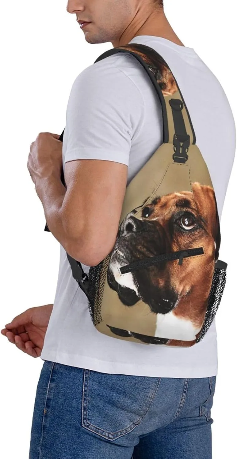 Crossbody Sling Bag for Men Women, Lovely Boxer Dog Sling Backpack Shoulder Chest Bag, Anti Theft Travel Hiking Daypacks