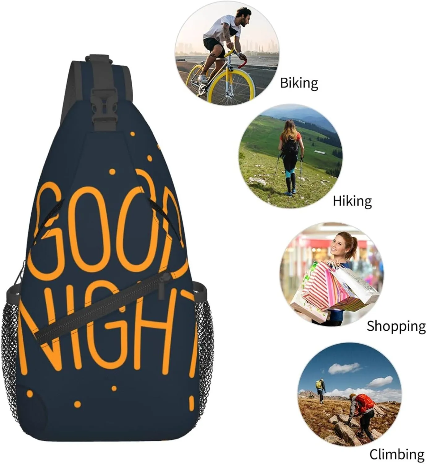 Crossbody Sling Bag for Men Women, Orange Good Night Blue Sling Backpack Shoulder Chest Bag, Anti Theft Travel Hiking Daypacks