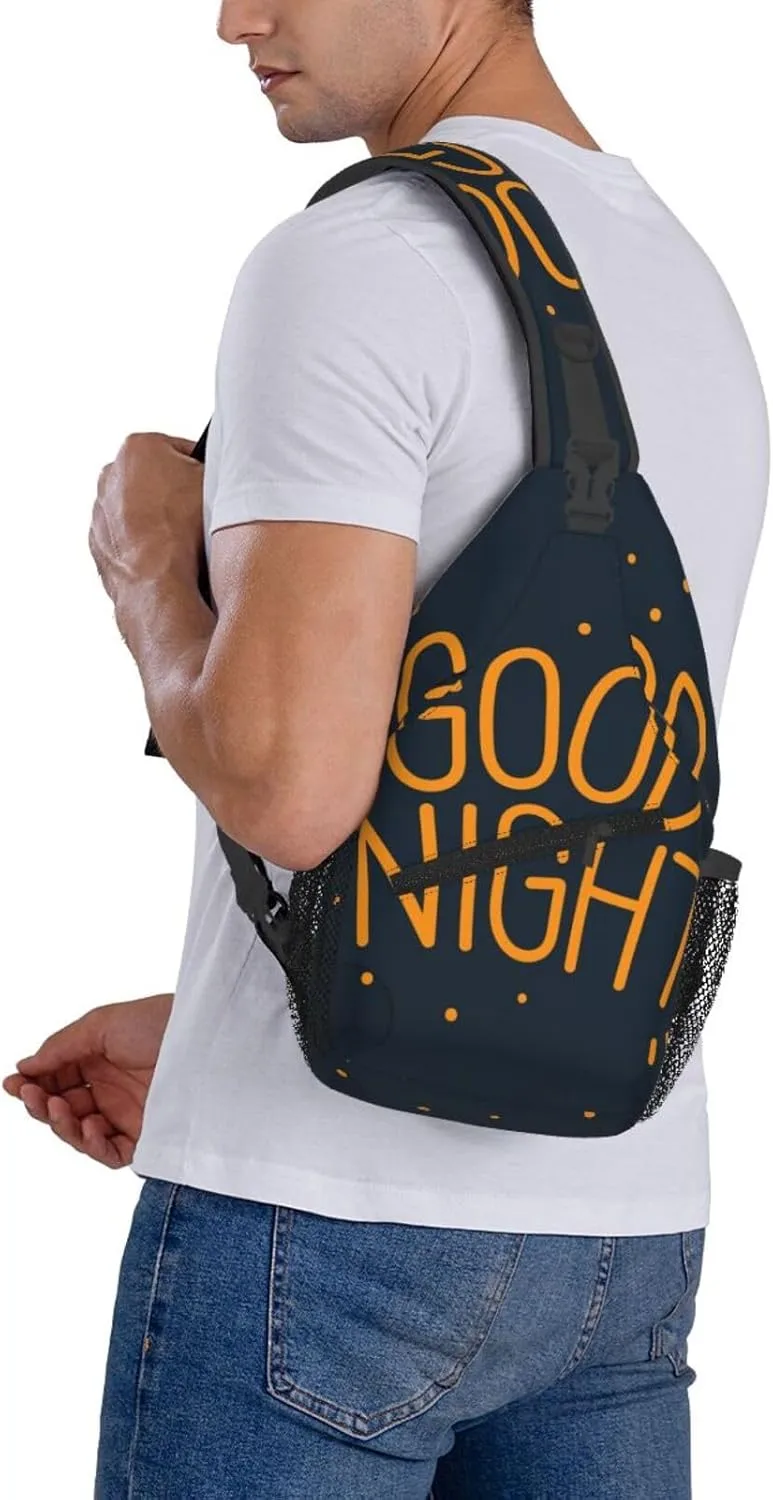 Crossbody Sling Bag for Men Women, Orange Good Night Blue Sling Backpack Shoulder Chest Bag, Anti Theft Travel Hiking Daypacks