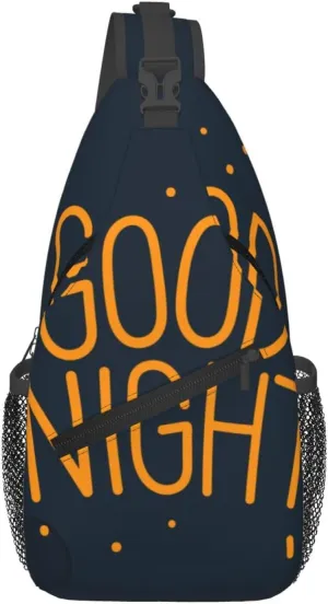 Crossbody Sling Bag for Men Women, Orange Good Night Blue Sling Backpack Shoulder Chest Bag, Anti Theft Travel Hiking Daypacks