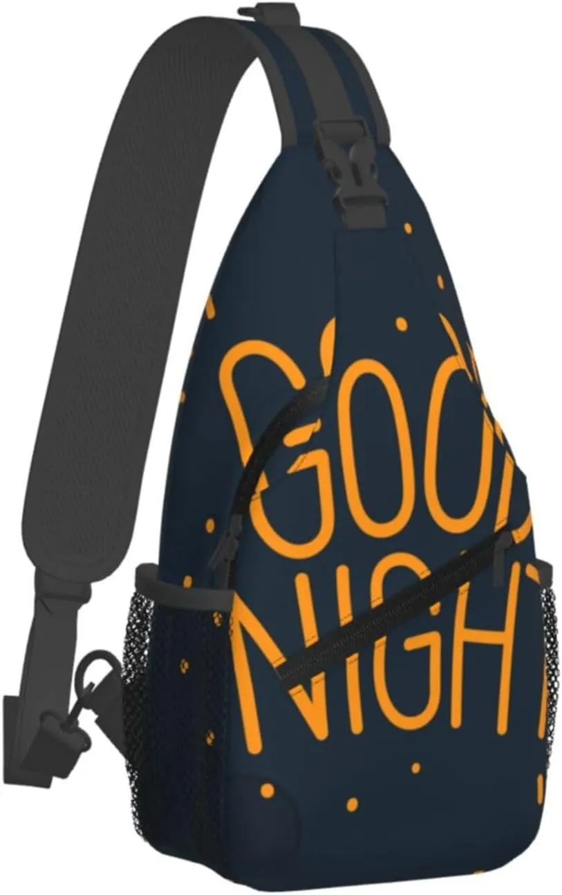 Crossbody Sling Bag for Men Women, Orange Good Night Blue Sling Backpack Shoulder Chest Bag, Anti Theft Travel Hiking Daypacks