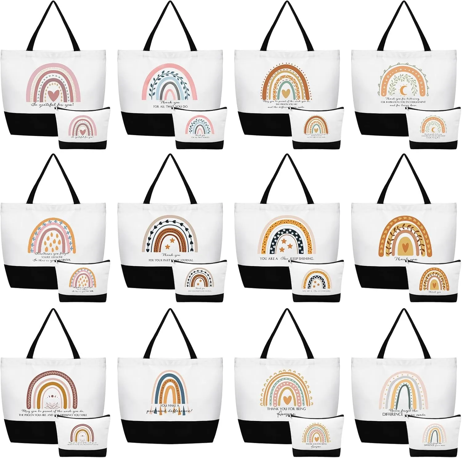 Cunno 24 Pcs Gifts Bag Bulk for Women Aesthetic Canvas Tote Bag Inspired Gifts for Team Coworker Nurse Teacher(Rainbow Thank You)