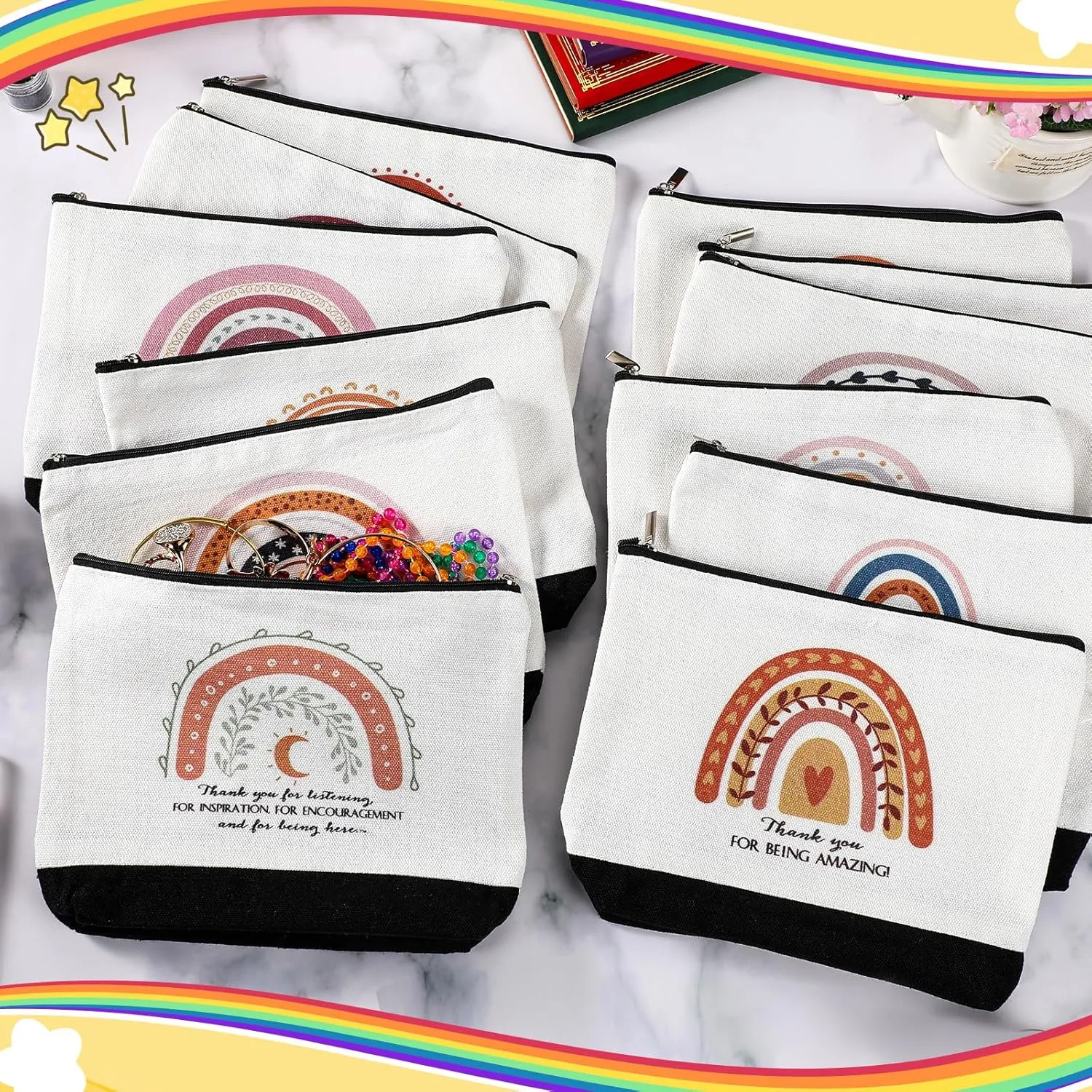 Cunno 24 Pcs Gifts Bag Bulk for Women Aesthetic Canvas Tote Bag Inspired Gifts for Team Coworker Nurse Teacher(Rainbow Thank You)