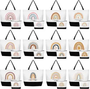 Cunno 24 Pcs Gifts Bag Bulk for Women Aesthetic Canvas Tote Bag Inspired Gifts for Team Coworker Nurse Teacher(Rainbow Thank You)