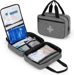 CURMIO Small First Aid Bag, Empty Emergency Trauma Kit Organizer Bag for Hiking, Camping, Car, Travel, Home and Outdoor, Gray, BAG ONLY, Patent Pending
