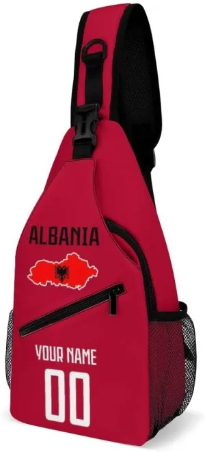 Custom Albania Sling Bag,Soccer Chest Bag,Personalized Any Name Number Crossbody Backpack,Cycling Travel Daypack For Men Women