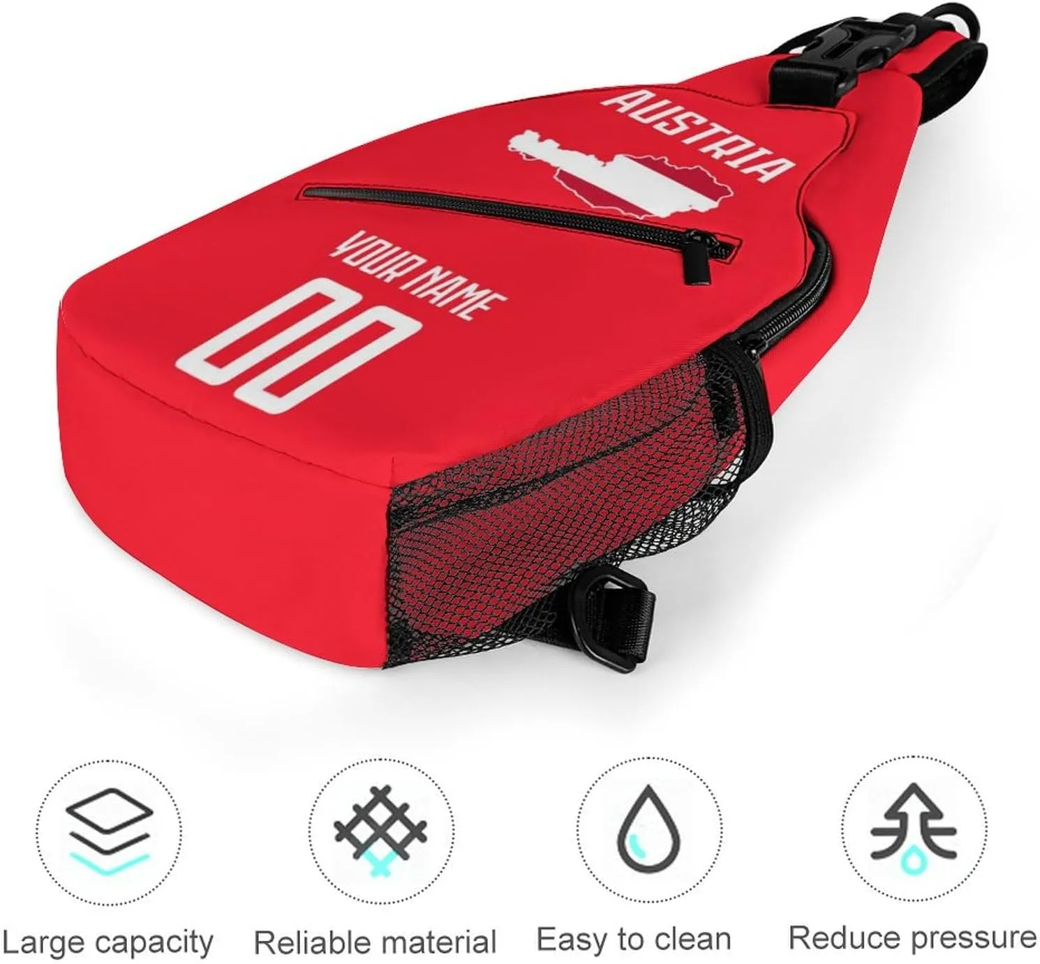 Custom Austria Sling Bag,Soccer Chest Bag,Personalized Any Name Number Crossbody Backpack,Cycling Travel Daypack For Men Women