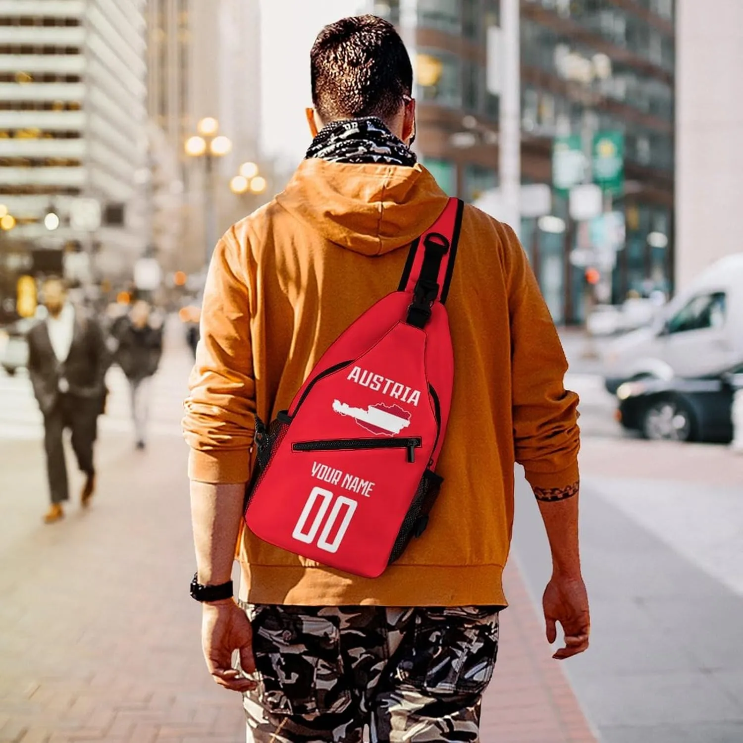 Custom Austria Sling Bag,Soccer Chest Bag,Personalized Any Name Number Crossbody Backpack,Cycling Travel Daypack For Men Women