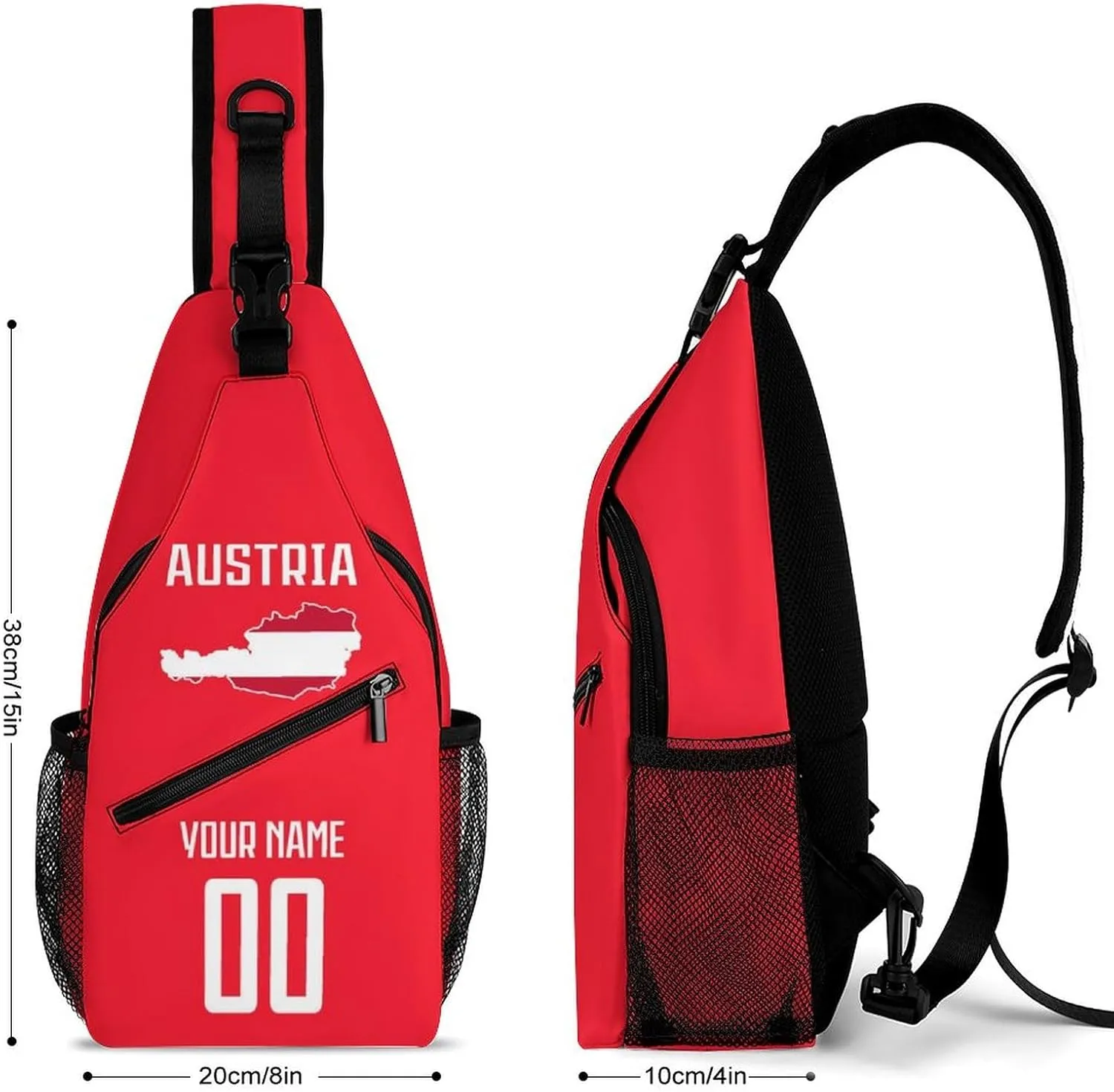 Custom Austria Sling Bag,Soccer Chest Bag,Personalized Any Name Number Crossbody Backpack,Cycling Travel Daypack For Men Women