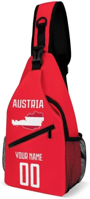 Custom Austria Sling Bag,Soccer Chest Bag,Personalized Any Name Number Crossbody Backpack,Cycling Travel Daypack For Men Women