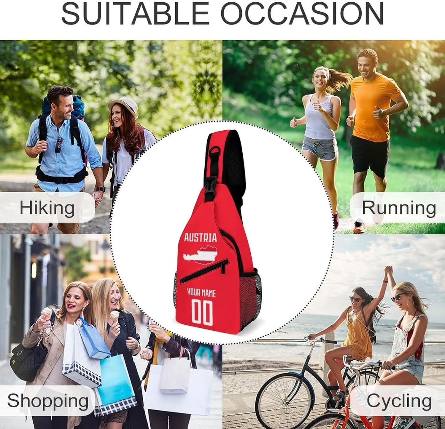 Custom Austria Sling Bag,Soccer Chest Bag,Personalized Any Name Number Crossbody Backpack,Cycling Travel Daypack For Men Women