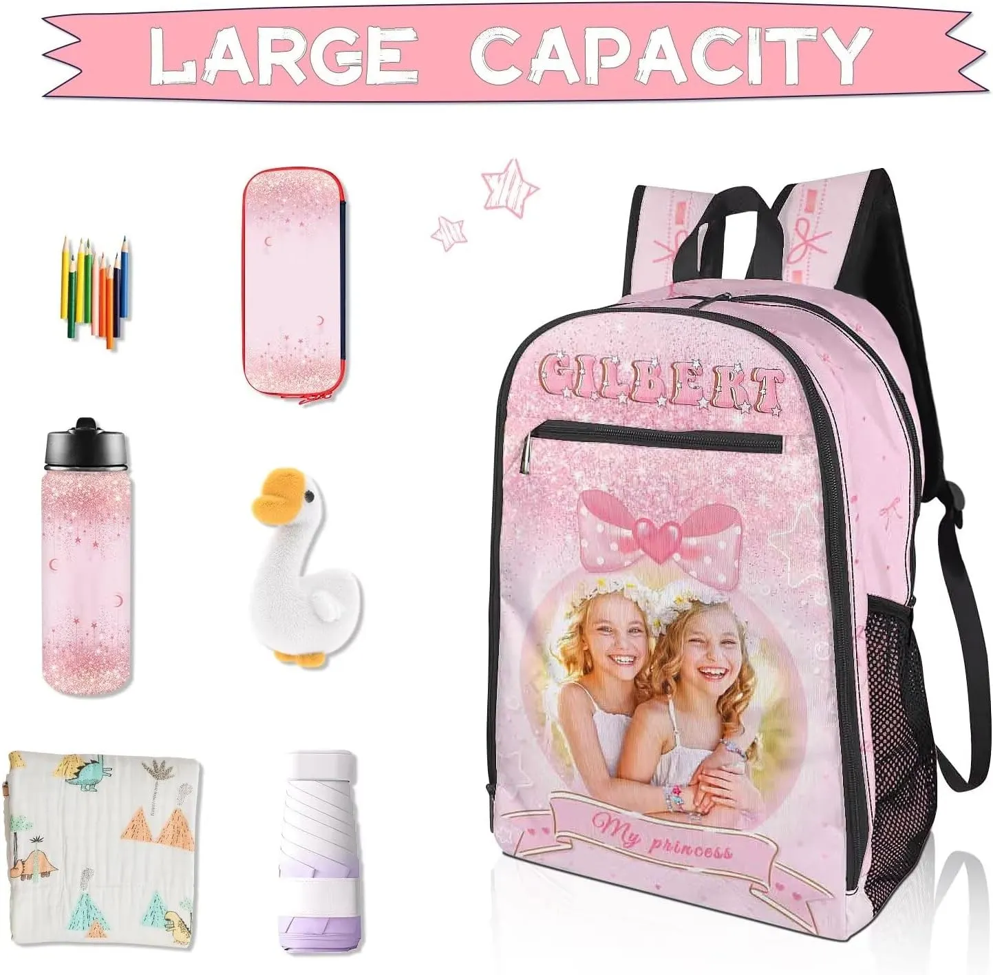 Custom Backpack for Kids Girls Boys with Name Personalized Kids Backpack for Girls School Backpack with Lunch Bag Customized Book Bags for School Travel Hiking Outdoor