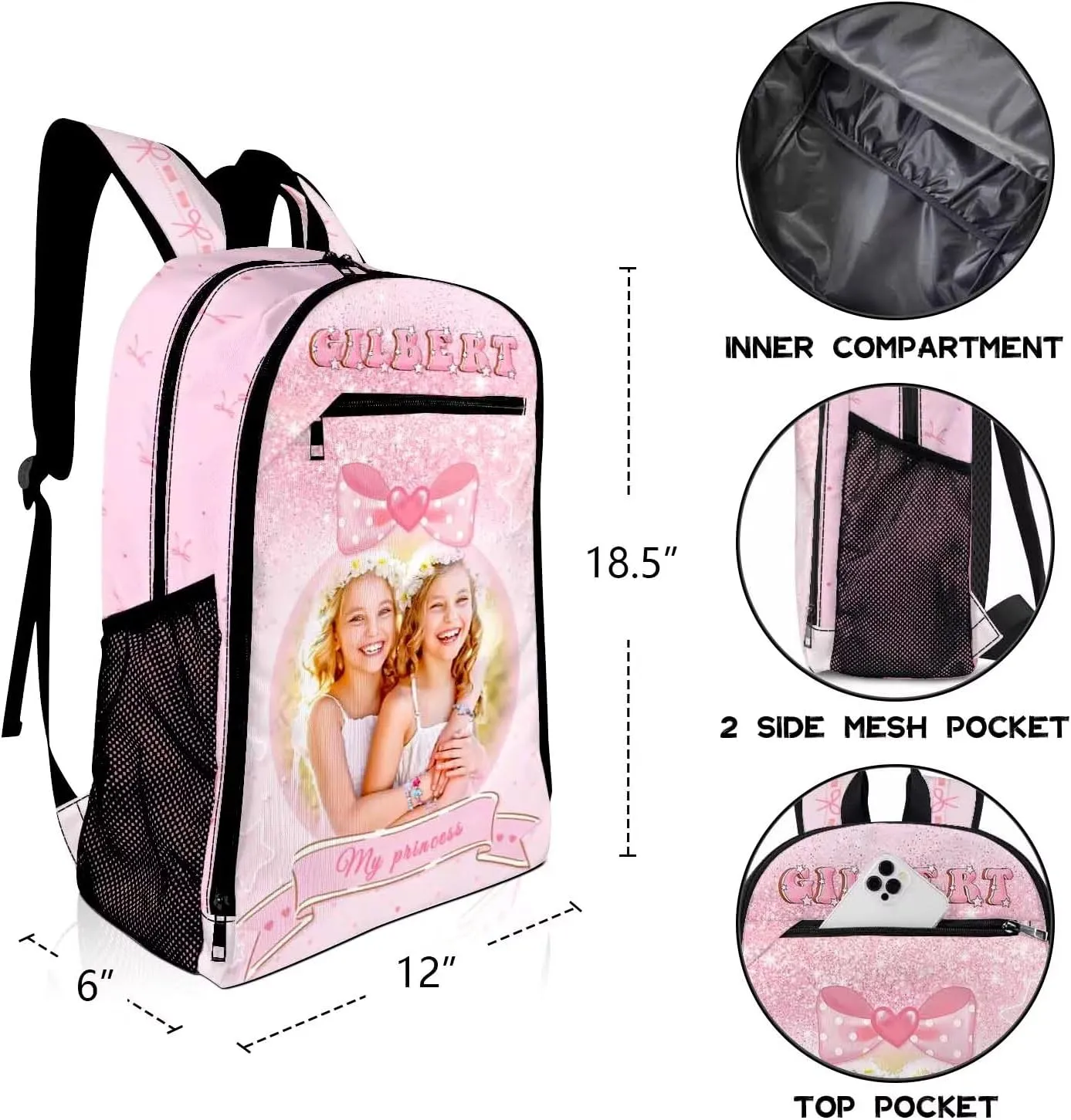 Custom Backpack for Kids Girls Boys with Name Personalized Kids Backpack for Girls School Backpack with Lunch Bag Customized Book Bags for School Travel Hiking Outdoor