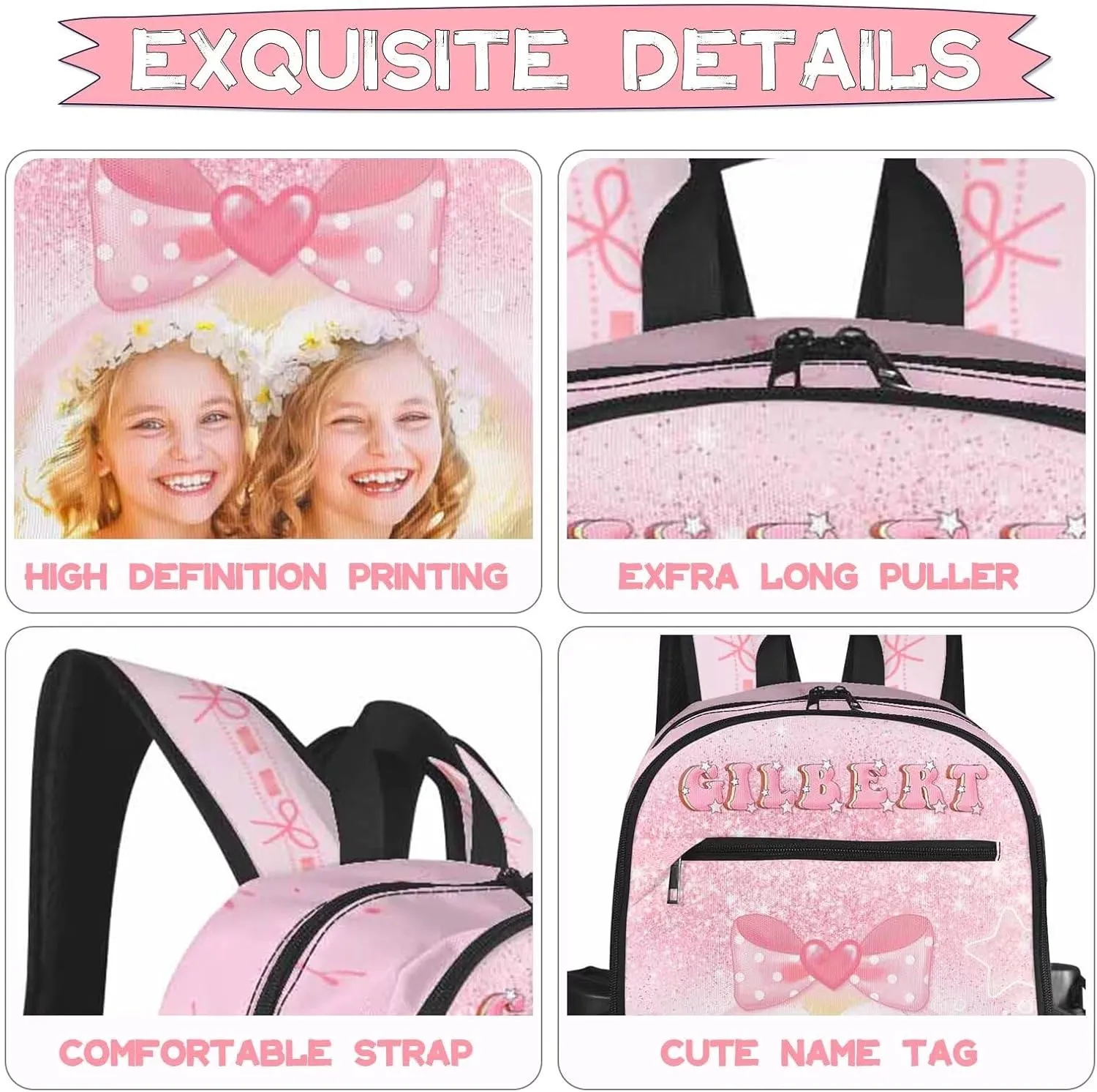 Custom Backpack for Kids Girls Boys with Name Personalized Kids Backpack for Girls School Backpack with Lunch Bag Customized Book Bags for School Travel Hiking Outdoor