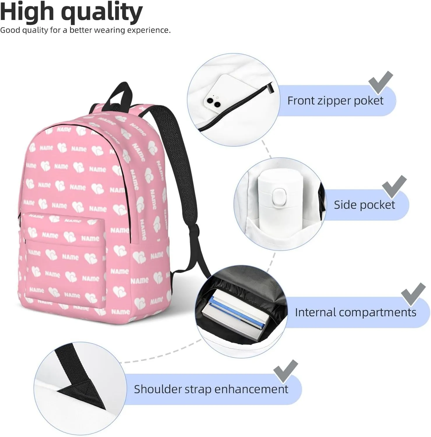 Custom Backpack for Men Women, Personalized Backpack with Name, Customized Casual Backpacks Gifts for Picnic Travel Camping Work 16in