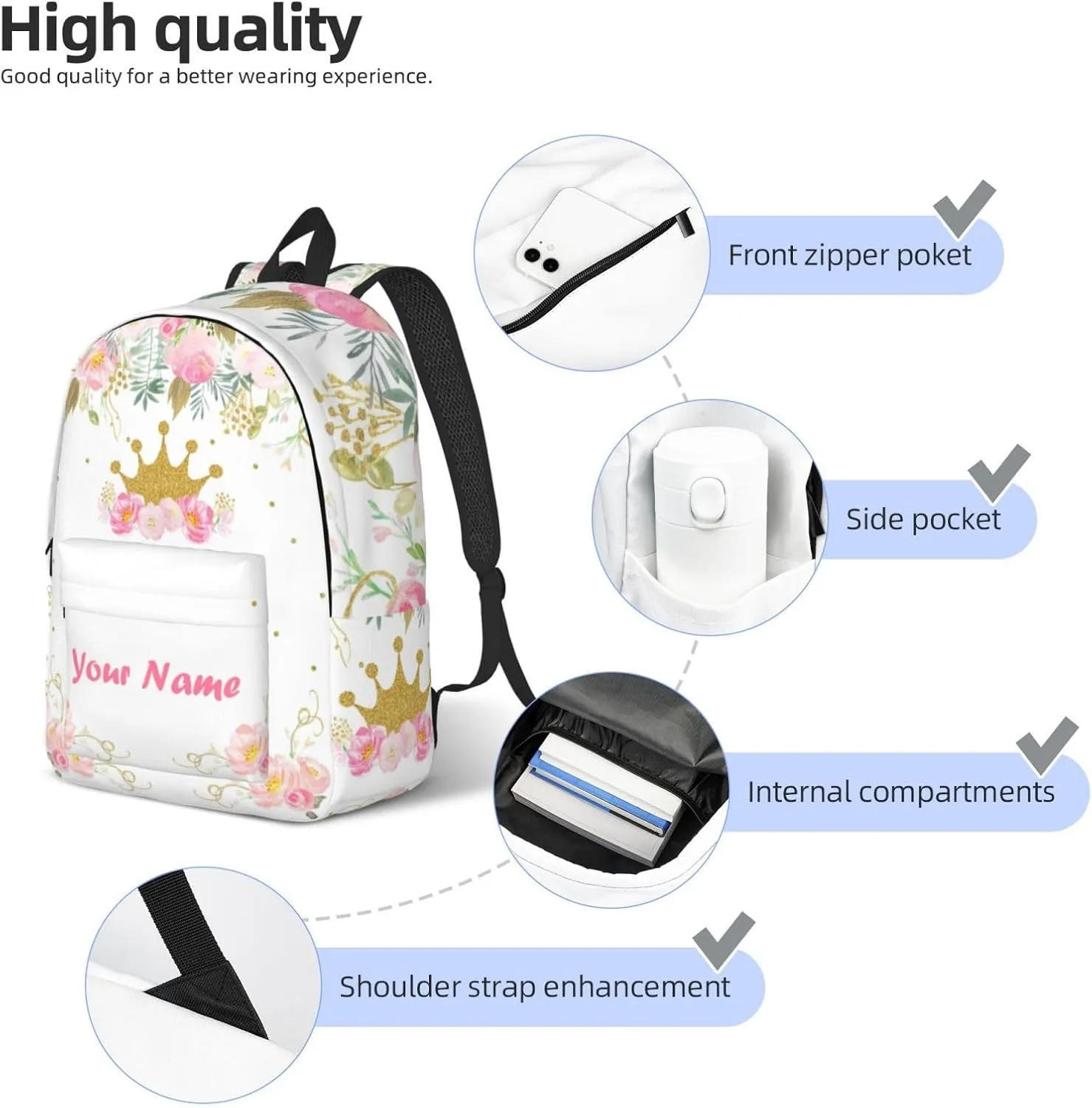 Custom Backpack for Men Women, Personalized Backpack with Name, Customized Casual Backpacks Gifts for Picnic Travel Camping Work 16in
