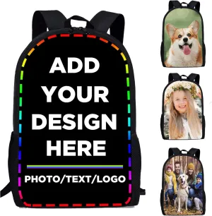 Custom Backpack Personalized 17Inch School Backpack Add Your Own Photo Text Logo, Customized School Bookbag for Boys Girls