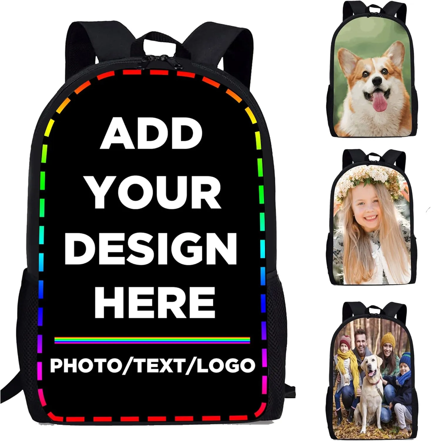 Custom Backpack Personalized 17Inch School Backpack Add Your Own Photo Text Logo, Customized School Bookbag for Boys Girls