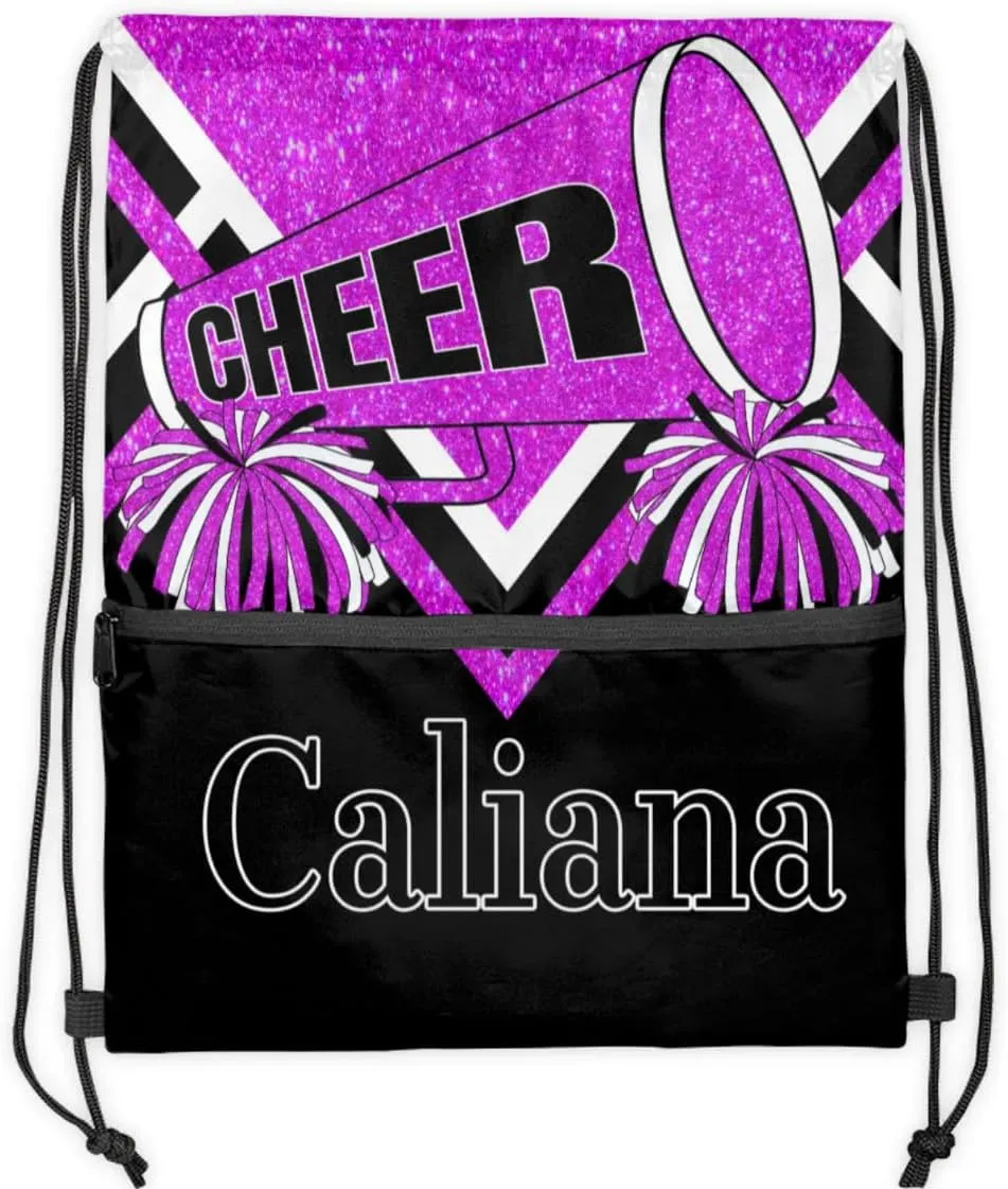 Custom Ballet Drawstring Backpacks, Cheerleading Competition Dance Bags, Personalized Dance Backpacks, Bright Purple Glitters Black