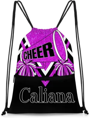 Custom Ballet Drawstring Backpacks, Cheerleading Competition Dance Bags, Personalized Dance Backpacks, Bright Purple Glitters Black