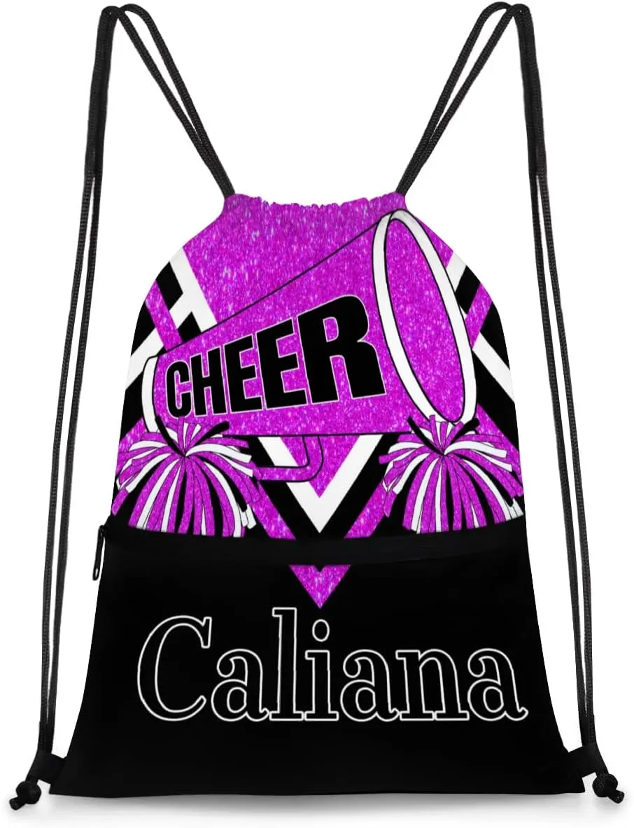 Custom Ballet Drawstring Backpacks, Cheerleading Competition Dance Bags, Personalized Dance Backpacks, Bright Purple Glitters Black