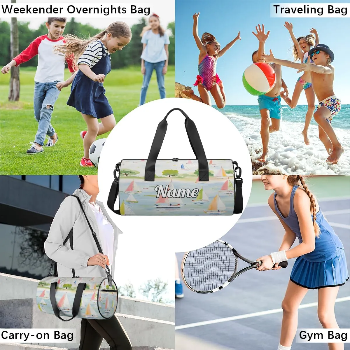 Custom Dance Duffel Bag Sport Backpacks Gyms and Weekend Overnight Travel Duffle Bag Birthday Christmas Halloween Waterproof, Cartoon Sailboat Ship
