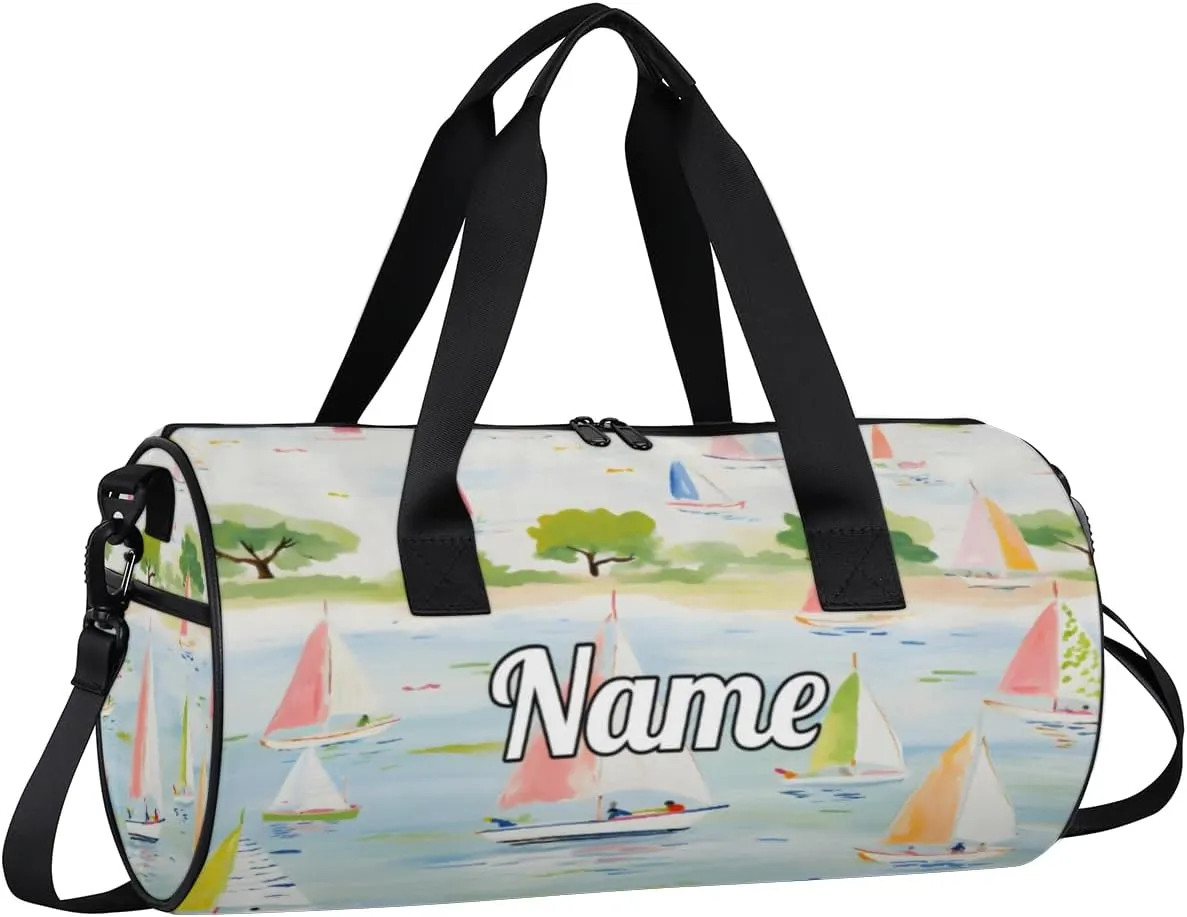 Custom Dance Duffel Bag Sport Backpacks Gyms and Weekend Overnight Travel Duffle Bag Birthday Christmas Halloween Waterproof, Cartoon Sailboat Ship