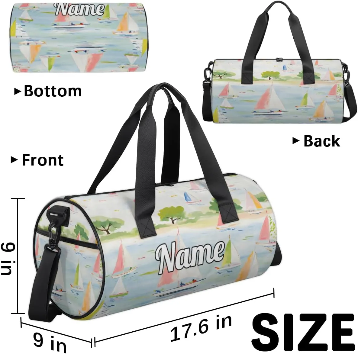 Custom Dance Duffel Bag Sport Backpacks Gyms and Weekend Overnight Travel Duffle Bag Birthday Christmas Halloween Waterproof, Cartoon Sailboat Ship