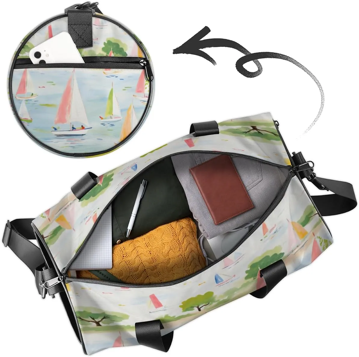 Custom Dance Duffel Bag Sport Backpacks Gyms and Weekend Overnight Travel Duffle Bag Birthday Christmas Halloween Waterproof, Cartoon Sailboat Ship