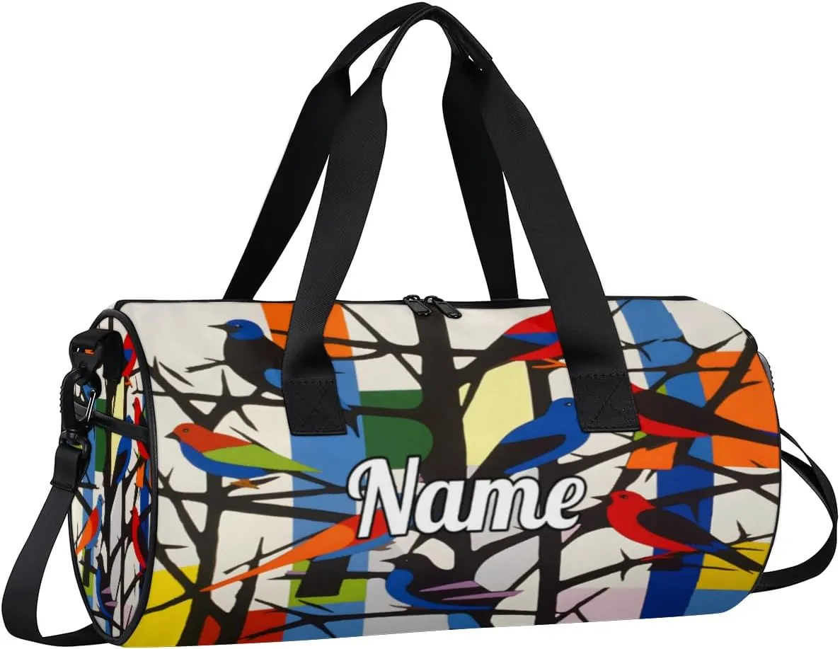 Custom Dance Duffel Bag Sport Backpacks Gyms and Weekend Overnight Travel Duffle Bag Birthday Christmas Halloween Waterproof, Colorful Birds On the Tree