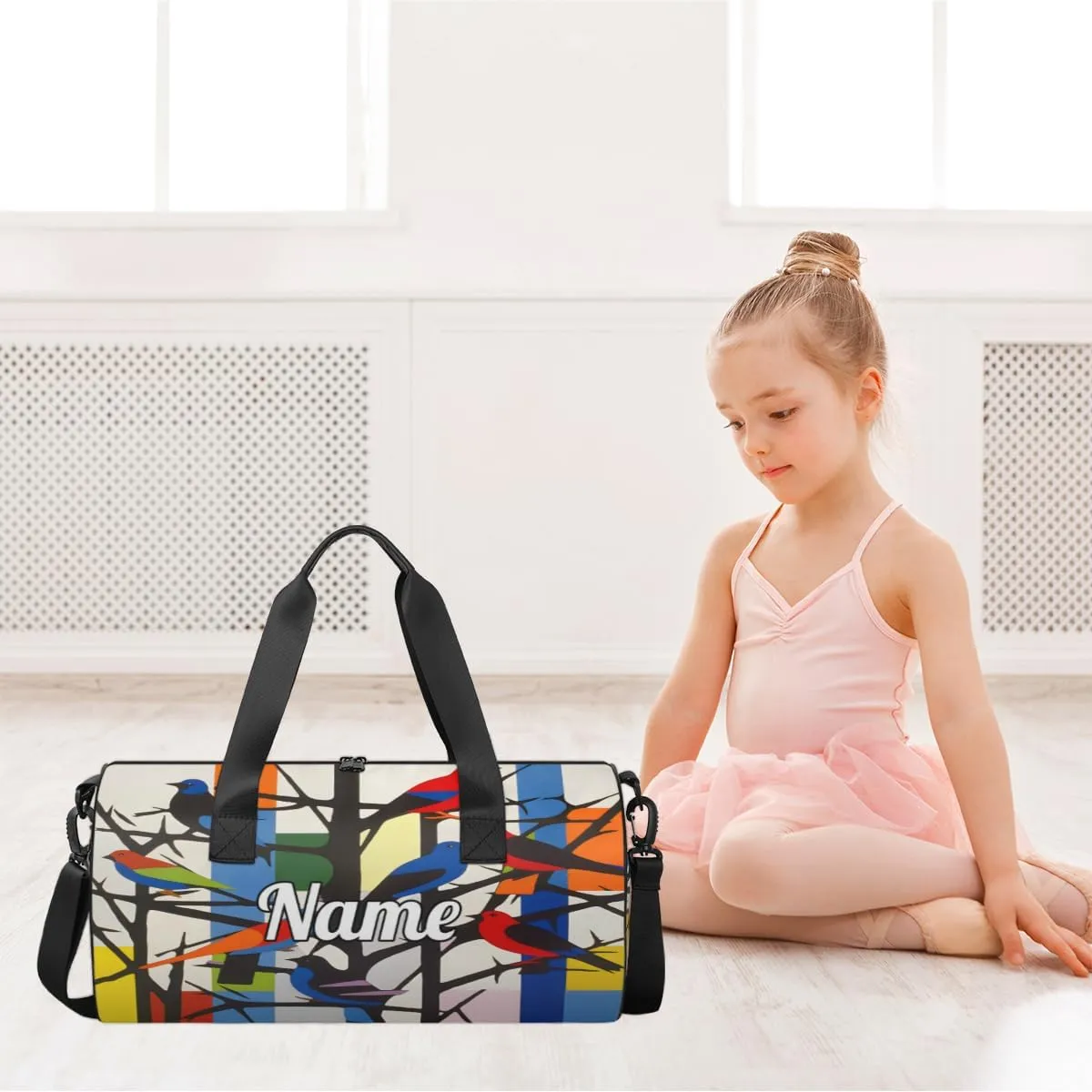Custom Dance Duffel Bag Sport Backpacks Gyms and Weekend Overnight Travel Duffle Bag Birthday Christmas Halloween Waterproof, Colorful Birds On the Tree